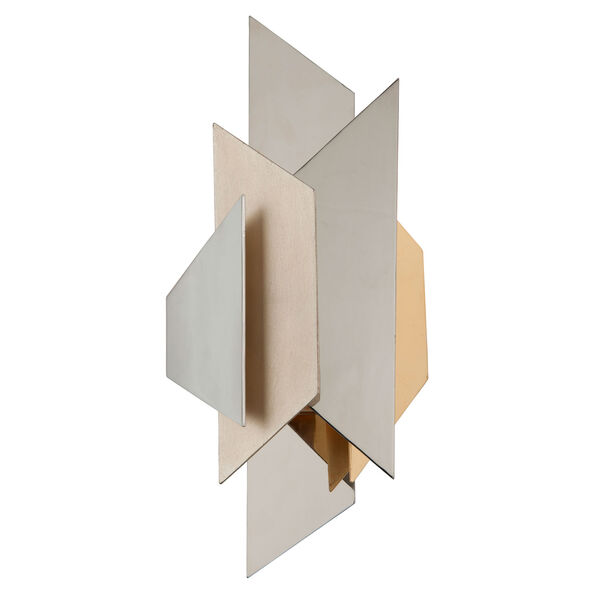 Modernist Stainless Steel with Silver And Gold Leaf 12-Inch Two-Light  Wall Sconce, image 1