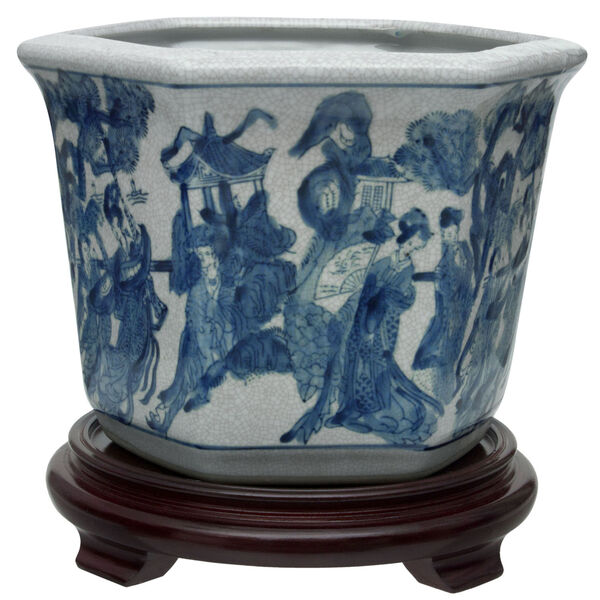Blue and White Porcelain Indoor Flower Pot, image 1