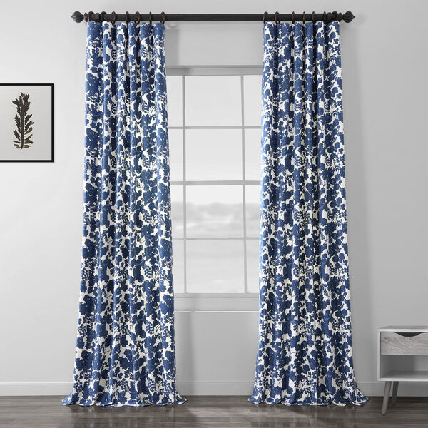 Blue Printed Cotton Single Curtain Panel 50 x 84, image 1