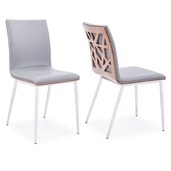 Crystal Gray Leather with Walnut Dining Chair, Set of Two, image 1