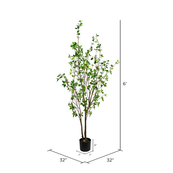 Green 72-Inch Baby Leaf Tree with Black Pot, image 2