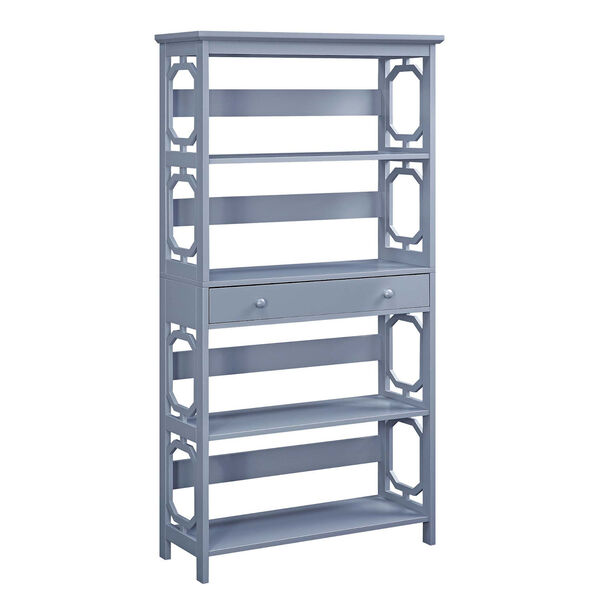 Omega Gray 5 Tier Bookcase with Drawer, image 2
