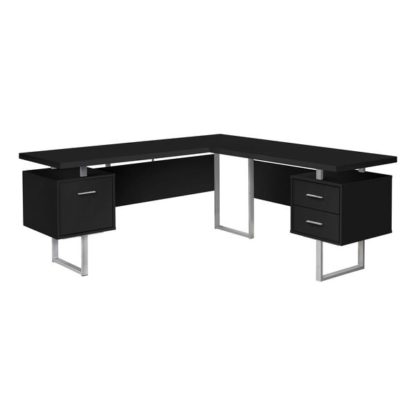 Black and Silver 71-Inch L-Shaped Computer Desk, image 1