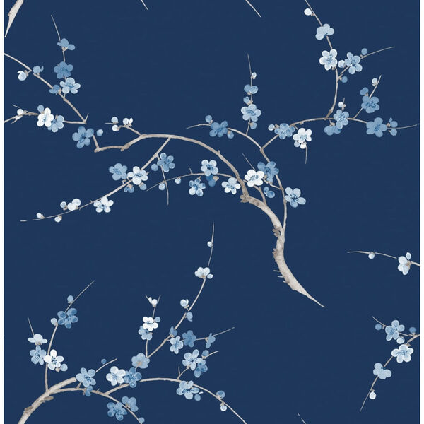 NextWall Blue Cherry Blossom Floral Peel and Stick Wallpaper, image 2