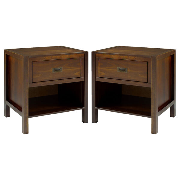 Lydia Walnut Single Drawer Solid Wood Nightstand, Set of Two, image 1