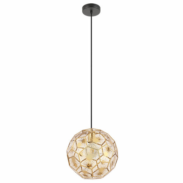 Skoura Structured Black One-Light Pendant with Geometric Shaped Brass Shade, image 1