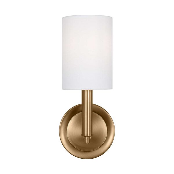 Egmont Satin Brass One-Light Bath Sconce with White Linen Shade by Drew and Jonathan, image 1