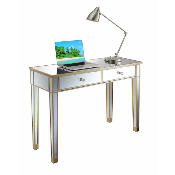 Gold Coast Champagne Mirrored Two-Drawer Desk Console Table, image 2