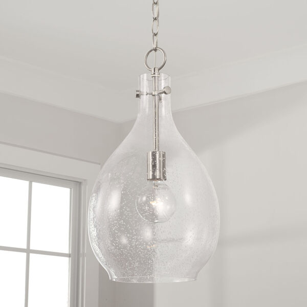 Brentwood Brushed Nickel One-Light Pendant with Clear Seeded Glass, image 3
