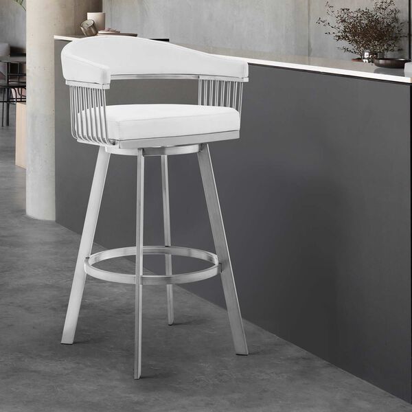 Bronson Brushed Stainless Steel White Counter Stool, image 2