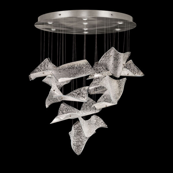 Elevate Silver Eight-Light LED Pendant with 15 Glass Frozen Pages, image 1