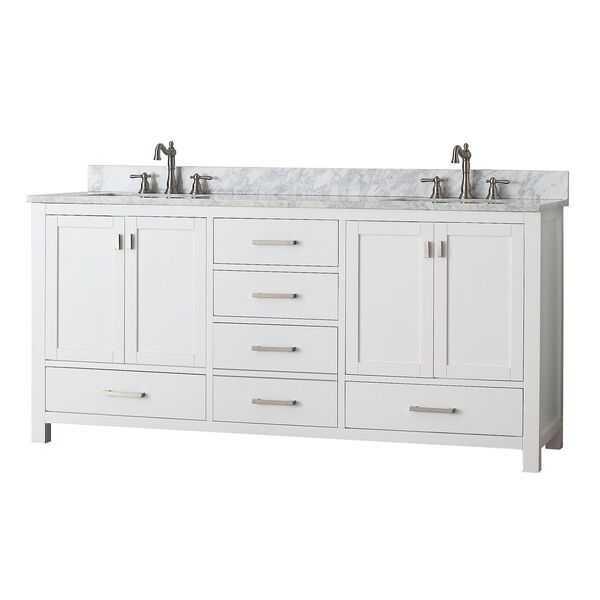 Modero White 72-Inch Double Sink Vanity with Carrera White Marble Top, image 2
