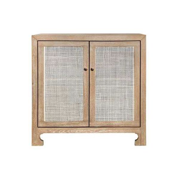 Alden Cerused Oak Two Door Cane Cabinet with Brass Hardware, image 1