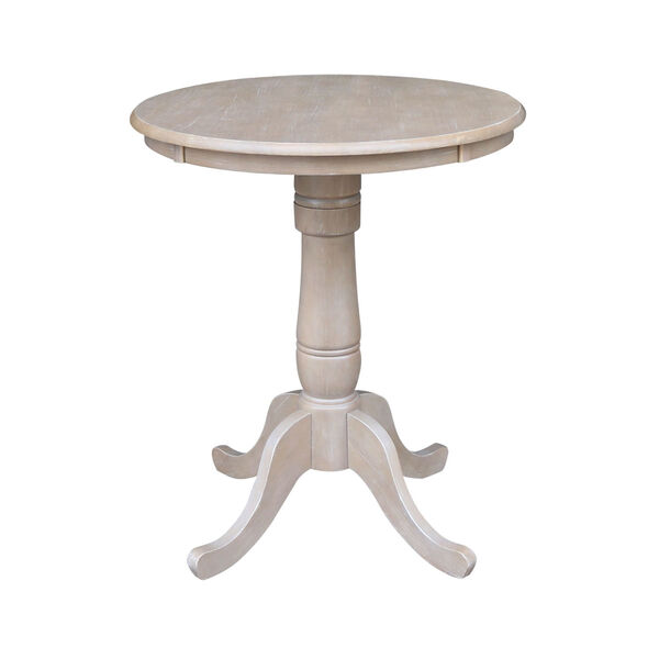 Washed Gray Taupe 30-Inch Round Pedestal Gathering Height Table with Two Counter Stool, Three-Piece, image 3
