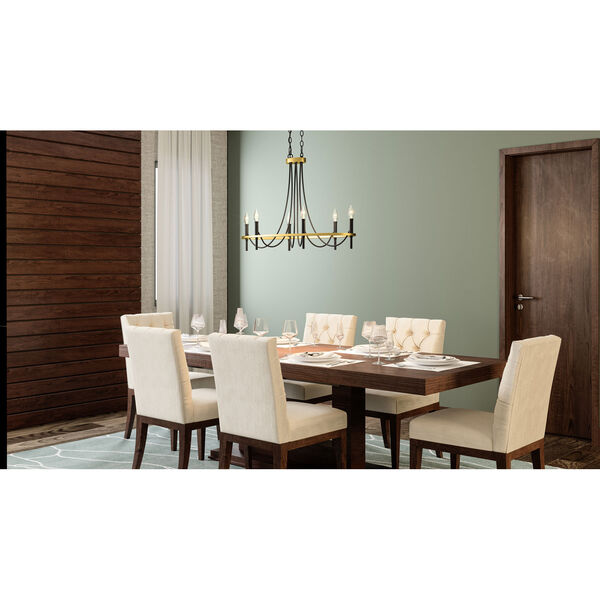 Legare Matte Black and Aged Brass Six-Light Chandelier, image 2