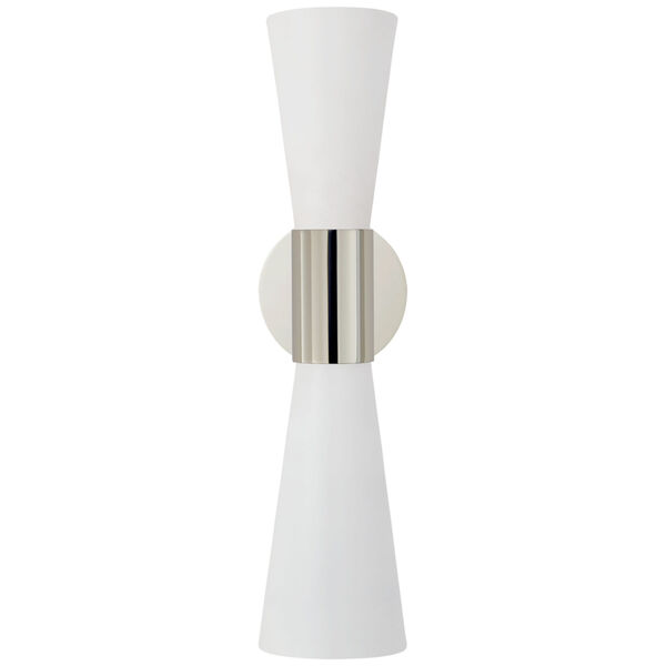 Clarkson Medium Narrow Sconce in Polished Nickel and White by AERIN, image 1