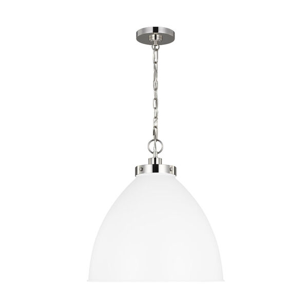 Wellfleet Matte White and Silver 18-Inch One-Light Pendant, image 1