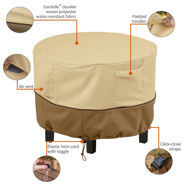 Ash Beige and Brown 22-Inch Round Patio Ottoman and Coffee Table Cover, image 2