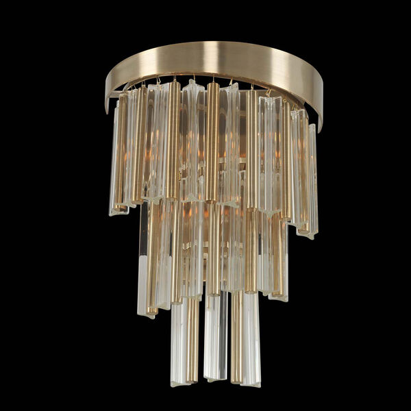 Espirali Brushed Champagne Gold Three-Light Sconce with Firenze Clear Crystal, image 1