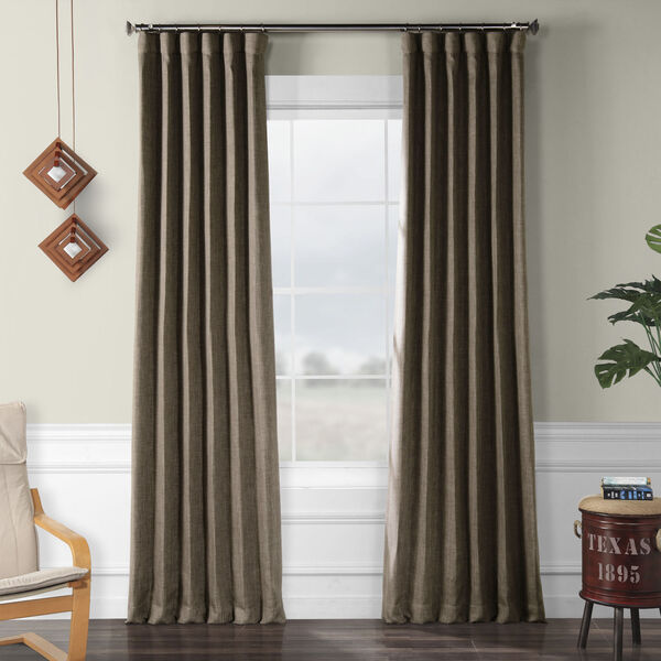 Faux Linen Blackout Brown 50 x 84 In. Curtain Single Panel, image 1