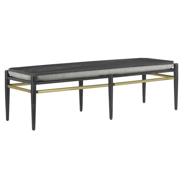 Visby Cerused Black and Brushed Brass Smoke Fabric Bench, image 2