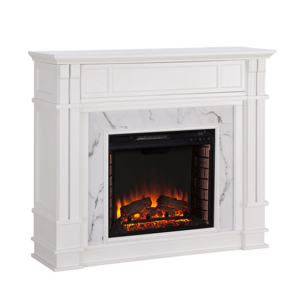 Highgate White Faux Cararra Marble Electric Media Fireplace, image 5