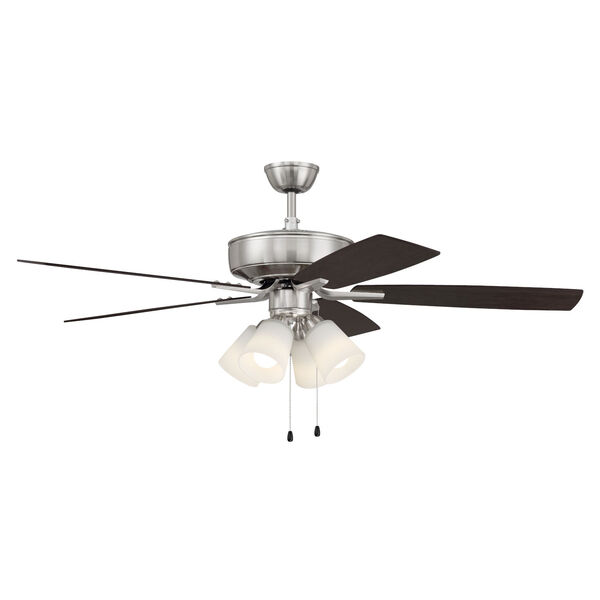 Pro Plus Brushed Polished Nickel 52-Inch Four-Light Ceiling Fan with White Frost Bell Shade, image 3