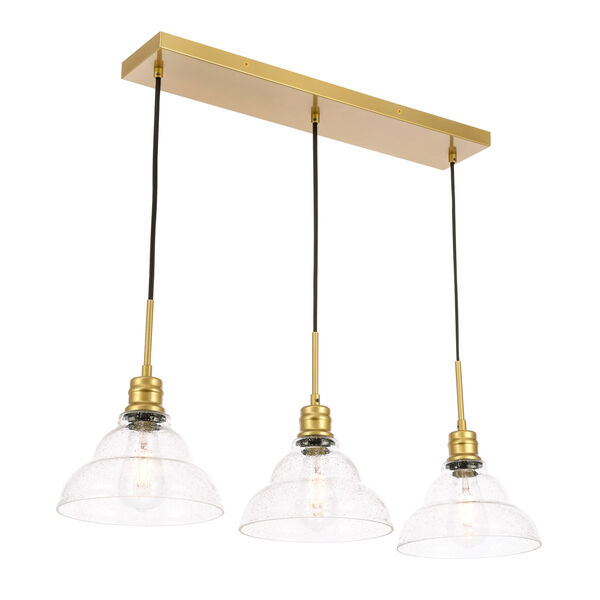 Clive Brass Three-Light Pendant with Clear Seeded Glass, image 6