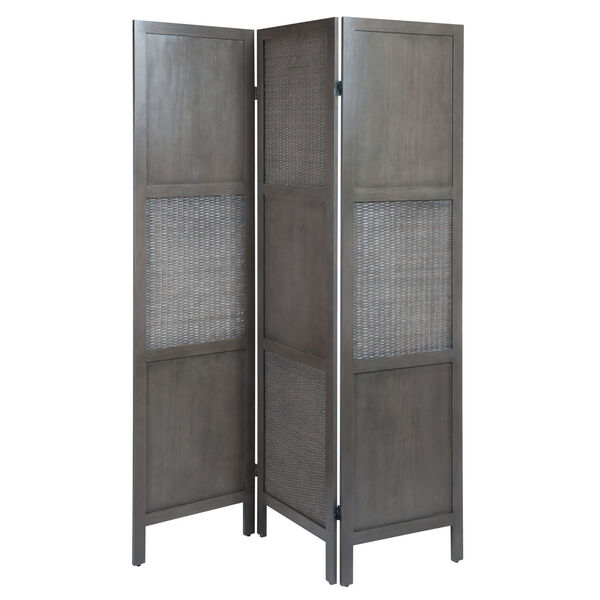 Ramie Oyster Gray Folding Screen Divider, image 1