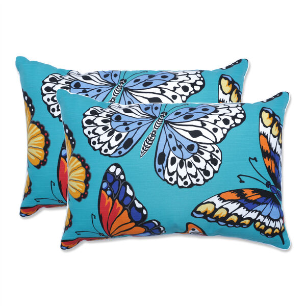 Butterfly Garden Turquoise 17-Inch Rectangular Throw Pillow, Set of Two, image 1