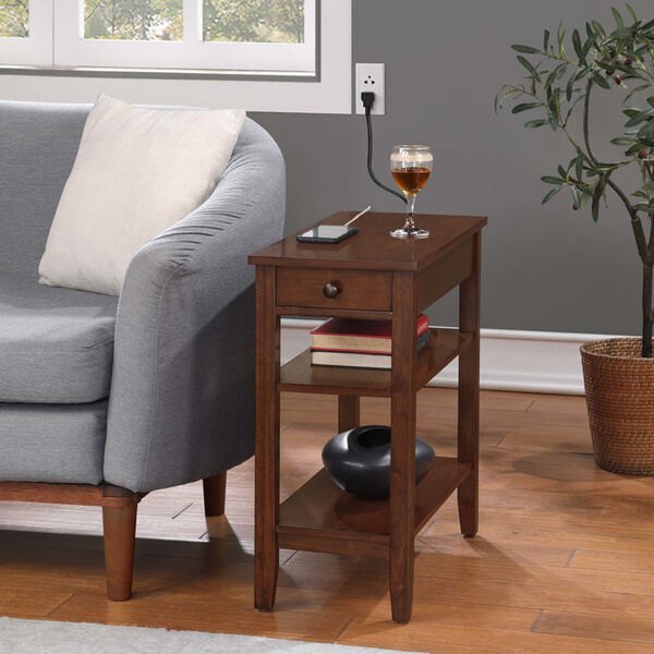 Brown American Heritage One Drawer Chairside End Table with Charging Station and Shelves, image 2