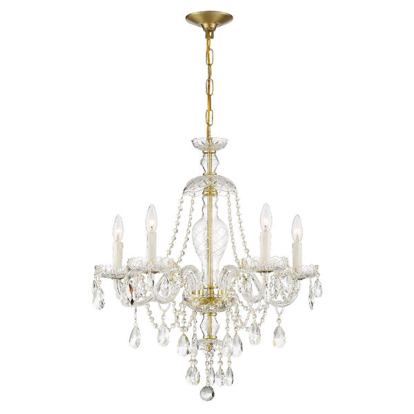 Candace Polished Brass 28-Inch Five-Light Hand Cut Crystal Chandelier, image 6