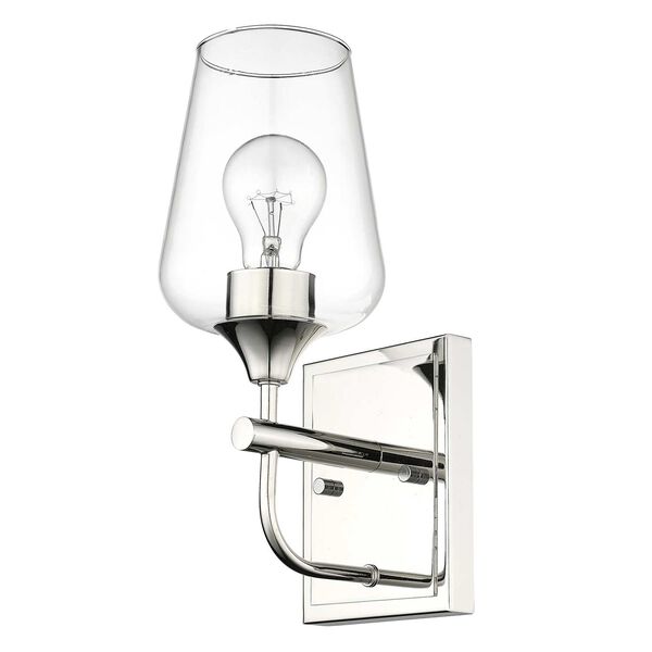Gladys Polished Nickel One-Light Bath Sconce with Clear Glass, image 4