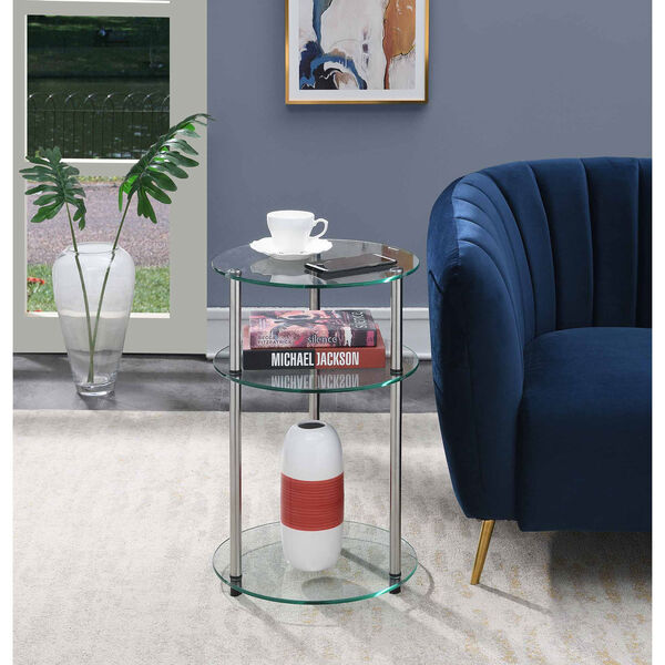 Classic Glass Stainless Steel Three-Tier Round Table, image 4