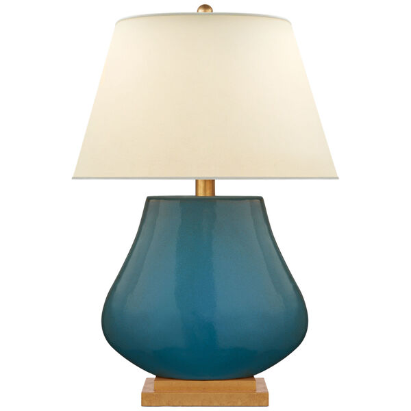 Taiping Table Lamp in Oslo Blue with Natural Percale Shade by Chapman and Myers, image 1