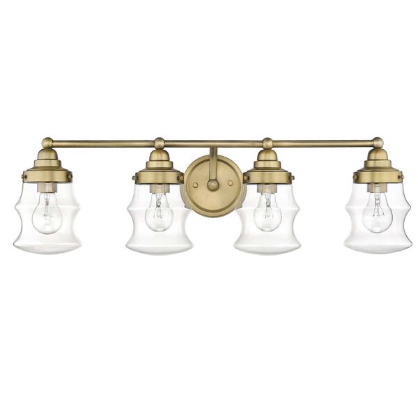 Keal Antique Brass Four-Light Bath Vanity with Clear Glass, image 1