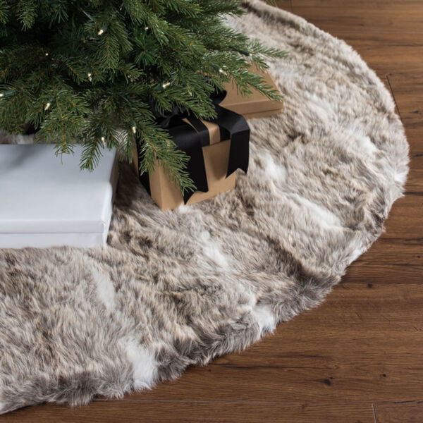 Snow Mink Brown 60-Inch Tree Skirt with Elegant And Plush Faux Fur Stripe Design, image 2