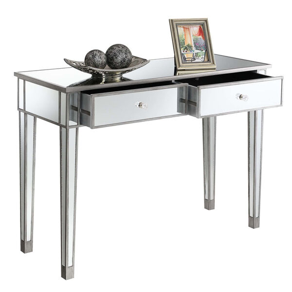 Gold Coast Antique Silver Mirrored Two-Drawer Desk Console Table, image 3