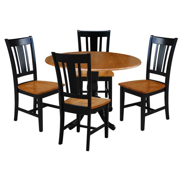 Black and Cherry 42-Inch Dual Drop Leaf Dining Table with Splat Back Chairs, Five-Piece, image 1