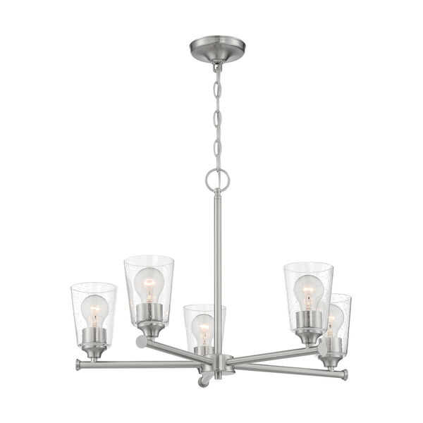 Bransel Brushed Nickel Five-Light Chandelier with Clear Seeded Glass, image 4