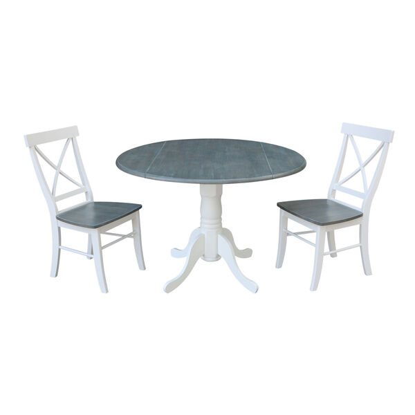 White and Heather Gray 42-Inch Dual Drop leaf Table with X-Back Chairs, Three-Piece, image 1