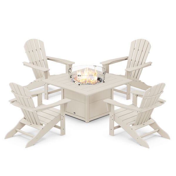 Palm Coast Sand Adirondack Chair Conversation Set with Fire Pit Table, 5-Piece, image 1