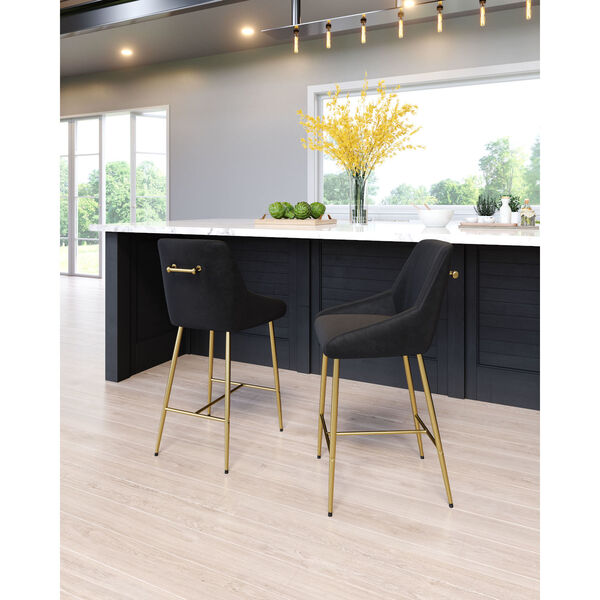 Madelaine Black and Gold Counter Height Bar Stool, image 2
