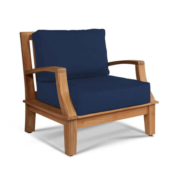 Grande Natural Teak Club Outdoor Chair with Sunbrella Navy Blue Cushion, image 1