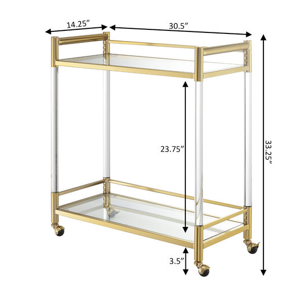 Royal Crest Gold 2-Tier Acrylic Glass Bar Cart, image 6