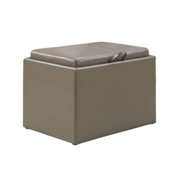 Designs4Comfort Grey Accent Storage Ottoman with Tray Top, image 2