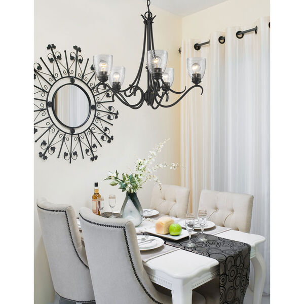 Parrish Black Five-Light Chandelier with Seeded Glass, image 4