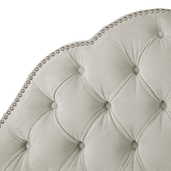 Full Velvet Light Gray 56-Inch Nail Button Tufted Arch Bed, image 2