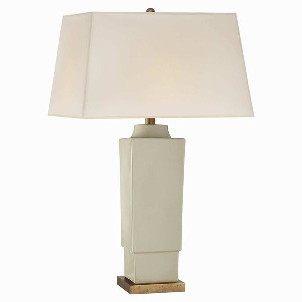 Khan Square Tapered Table Lamp in Oslo Blue with Natural Paper Shade by Chapman and Myers, image 1