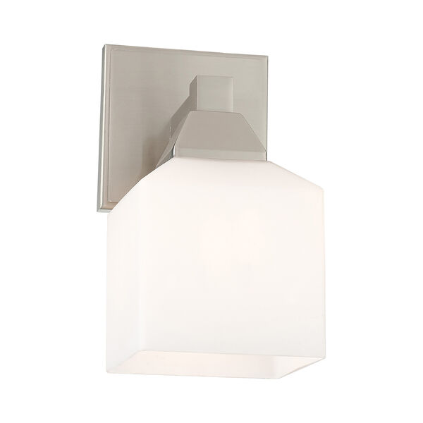 Aragon Brushed Nickel 5-Inch One-Light Wall Sconce with Hand Blown Satin Opal White Glass, image 5